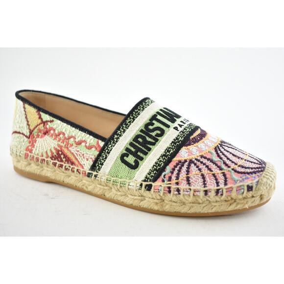 Dior Shoes - Dior Granville In Lights Pink Black Cotton Logo Embroidered Espadrille Flat 38